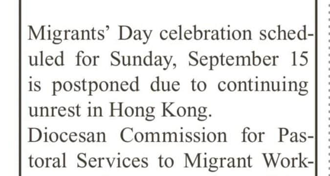 Migrant’s Day postponed