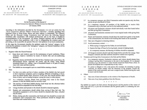 Revised Pastoral Guidelines in connection with the Spread of Novel Coronavirus Infection (Wuhan Coronavirus Infection)