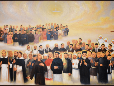 Cardinal Zen blesses painting of Chinese Martyrs in Yuen Long