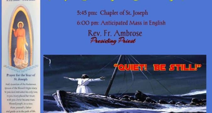 Twelfth Sunday in Ordinary time. Anticipated Mass (Saturday evening) from St. Joseph’s Church, Central, Hong Kong, June 19. 5.40pm (UTC/GMT +8)