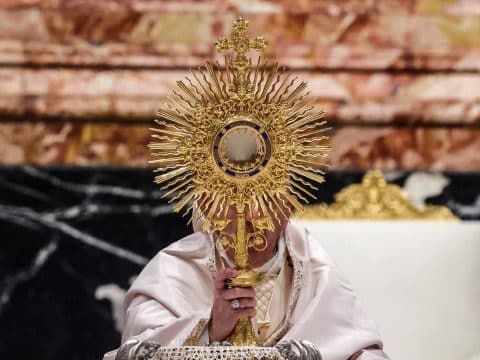 Eucharist is bread of sinners, pope says