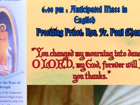 Thirteenth Sunday in Ordinary time. Anticipated Mass (Saturday evening) from St. Joseph’s Church, Central, Hong Kong, June 126. 6.00pm (UTC/GMT +8)