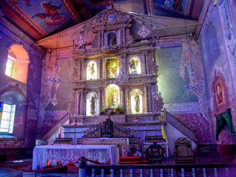 The main altar of the Church of Our Lady of Immaculate Conception [Baclayon Church], Bohol, the central Philippines, under repair in 2014 following the magnitude 7.2 earthquake that struck the island in 2013. Photo: Robi Gallardo