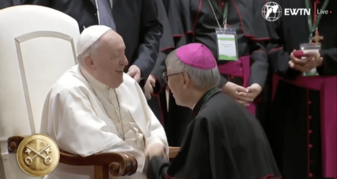 Mongolia: Pope Francis greeting Bishop Stephen Chow Sau Yan, SJ