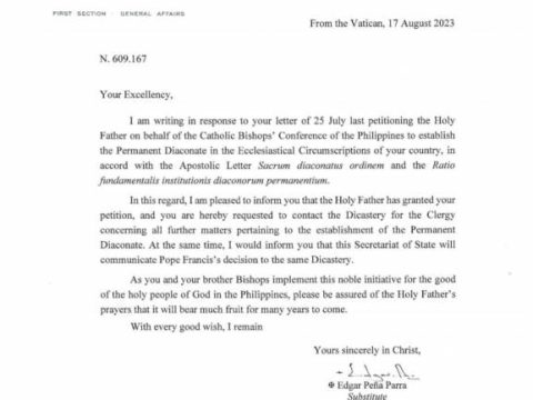 Pope approves permanent diaconate for Philippines
