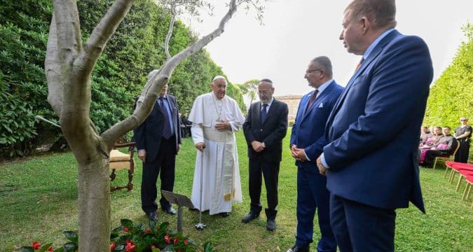 Under olive tree planted as sign of peace, prayers offered for Holy Land