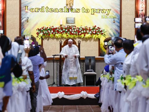 Pope speaks of refuge for Aung San Suu Kyi, and warns against clericalism