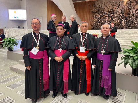 Cardinal Stephen with three Chinese bishops at the opening of the Synod of Bishops in Rome