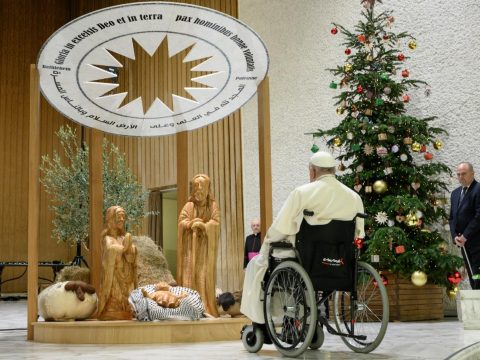 Thanking donors for Vatican creche, Christmas tree, pope prays for peace