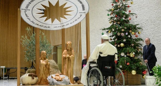 Thanking donors for Vatican creche, Christmas tree, pope prays for peace