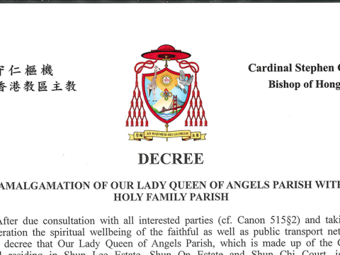 Decree: Amalgamation of Our Lady Queen Of Angels Parish with holy family parish