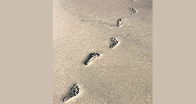 One set of footprints in the sand