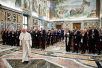 Pope Francis arrives for a meeting with members of the Italian Catholic Union of the Press at the Vatican’s apostolic palace on September 23. Photo: CNS/Vatican Media