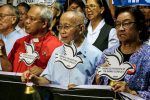 Archbishop Antonio Ledesma of Cagayan de Oro joined other Philippine religious leaders in ringing bells in a symbolic gesture to call for peace during a peace forum in Manila on September 12. Photo: UCAN/Jire Carreon