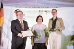 Mary Bacalso, centre, with German ambassador, Anke Reiffenstuel, right, and French ambassador, Nicolas Galey, on December 12. Photo: UCAN/Photo supplied