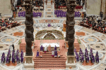 Pope Francis and Filipino priests in Rome concelebrate the first Mass of the nine-day Simbang Gabi at St. Peter’s Basilica on December 15. Photo: CNS/Vatican Media