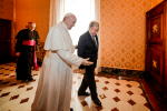 Pope Francis with UN secretary-general, Antonio Guterres, during a private audience at the Vatican on December 20, . Photo: CNS/pool via Reuters