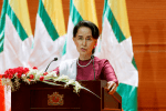 Aung San Suu Kyi delivering a speech to Myanmar in September 2017 about the Rakhine and Rohingya situation. File photo: CNS/Reuters