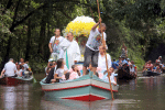 Pilgrims accompany the statue of Our Lady of Nazareth during an annual river procession and pilgrimage along the Apeu River to a chapel in Macapazinho, Brazil. Photo: CNS/Reuters