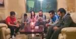George and Randa Sabat and their four children pray at home during the Covid-19 coronavirus lockdown of Bethlehem, the West Bank, on March 17. Photo: CNS/courtesy Sabat family