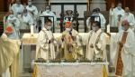Cardinal Tong consecrating the Chrism oil. Photo: Screenshot of Diocesan Audio-visual Centre webcast