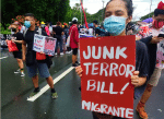 Rights groups and different sectors took part in a large protest action opposing the anti-terror bill at the University of the Philippines Diliman, Quezon City, on June 12. Photo: Migrante International