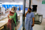 A woman visits her relatives inside a care centre for Covid-19 patients at an indoor sports complex in New Delhi, India, on July 20 Photo: CNS/Reuters