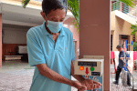 A hand cleansing stations at Hoa Hung Church in Ho Chi Minh City. Photo: UCAN