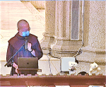 Brother Ng speaks with two polar bear puppets, representing creation, to illustrate a point during his talk at the Cathedral of the Immaculate Conception on September 1. Photo: Cathedral Facebook page
