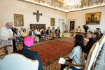 Pope Francis meeting with a group of clergy and laypeople advising the French Bishops’ Conference on ecological policies and on promoting the teaching in his encyclical, Laudato Si’, On Care for Our Common Home, on September 3. Photo: CNS/Vatican Media