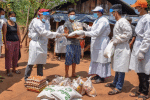 A Covid-19 response team of the Diocese of Lasnio distributes food in Shan state, Myanmar, on May 21. Photo: UCAN/ Diocese of Lashio, social communication office