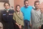 Arzoo Raja (second from left), flanked by subdivisional police officer, Fehmida Abbasi, (left) , investigating officer, Sharik Siddique, and Ali Azhar (right) at a police station in Karachi on November 2. Photo: UCAN/supplied