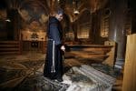 Franciscan Father Ibrahim Faltas from the Custody of the Holy Land inspects the damage to the floor of the the Church of Gethsemane on December 4. Photo: CNS/Reuters