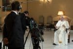 Pope Francis is interviewed at the Vatican for an upcoming Netflix documentary based on the pope's book, Sharing the Wisdom of Time. Photo: CNS / Vatican Media