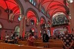 The interior of Manila Cathedral illuminated in red to mark Red Wednesday on November 25. Photo: UCAN/supplied