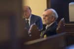 Angelo Caloia, left, former president of the Institute for Works of Religion, during his trial at the Vatican on 9 May 2018. File photo: CNS/Vatican Media