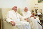 Pope Francis chatting with Emeritus Pope Benedict XVI at the Mater Ecclesiae monastery at the Vatican. File photo: CNS/L’Osservatore Romano