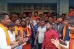 Hindu extremists shouting slogans inside Satprakashan Sanchar Kendra in Indore city on January 26. Photo: UCAN