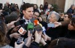 Juan Carlos Cruz speeaking with journalists near the Vatican in February 2019. Photo: CNS