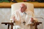 Pope Francis speaks during an audience with the community from the Pontifical Belgian College on March 18. Photo: CNS/Vatican Media
