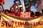 Indigenous people from the southern Philippines stage a protest in Manila calling for an end to attacks on indigenous communities. File photo: UCAN/Kathy Yamzon