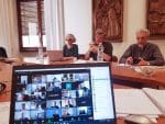 Leaders of the secretariat of the Synod of Bishops during an online meeting at the Vatican with presidents and general secretaries of national and regional bishops' conferences on June 15. From left to right: Xaviere Missionary Sister Nathalie Becquart, synod undersecretary; Cardinal Mario Grech, synod secretary; and Bishop Luis Marín de San Martín, synod undersecretary. Photo: CNS/courtesy Synod of Bishops