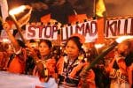 A group of Lumad indigenous people from Mindanao march in Manila in 2016. File photo UCAN/Joe Torres