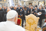 Pope swaps jokes with comedy stars