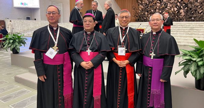 Cardinal Stephen with three Chinese bishops at the opening of the Synod of Bishops in Rome