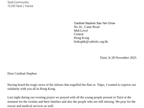 Condolences from the prior of the Taize Community over the Wang Fuk Court fire