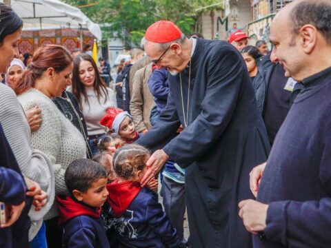 Latin patriarch of Jerusalem visits Gaza City’s Holy Family Parish before Christmas