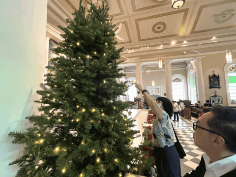 Thanksgiving prayers hung on Christmas trees at Singapore cathedral