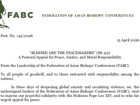 Asian bishops  issue statement expressing solidarity with Pope Leo XIV, calling for end to violence, calling for dialogue and justice