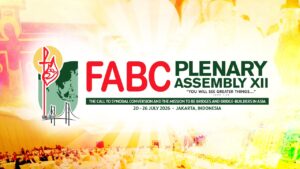 Banner announcing FABC Plenary Assembly XII in Jakarta, Indonesia (July 20–26, 2026) with logo and the slogan “You will see greater things.”